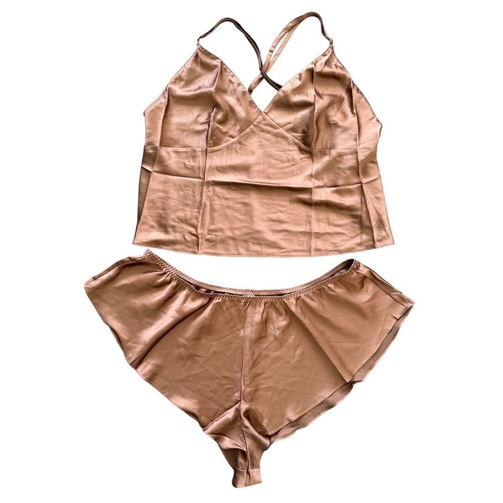 Victoria's Secret Satin Cami and Shorts Pajama‎ Set XL Copper Brown NWT 2-Piece